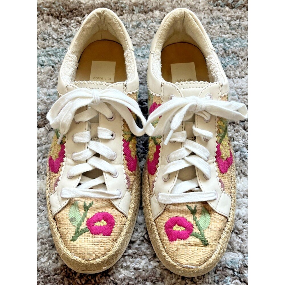 Dolce Vita Azalia Floral Raffia Sneakers Women’s Size 7.5 Lace Up Casual Shoes - Picture 2 of 13